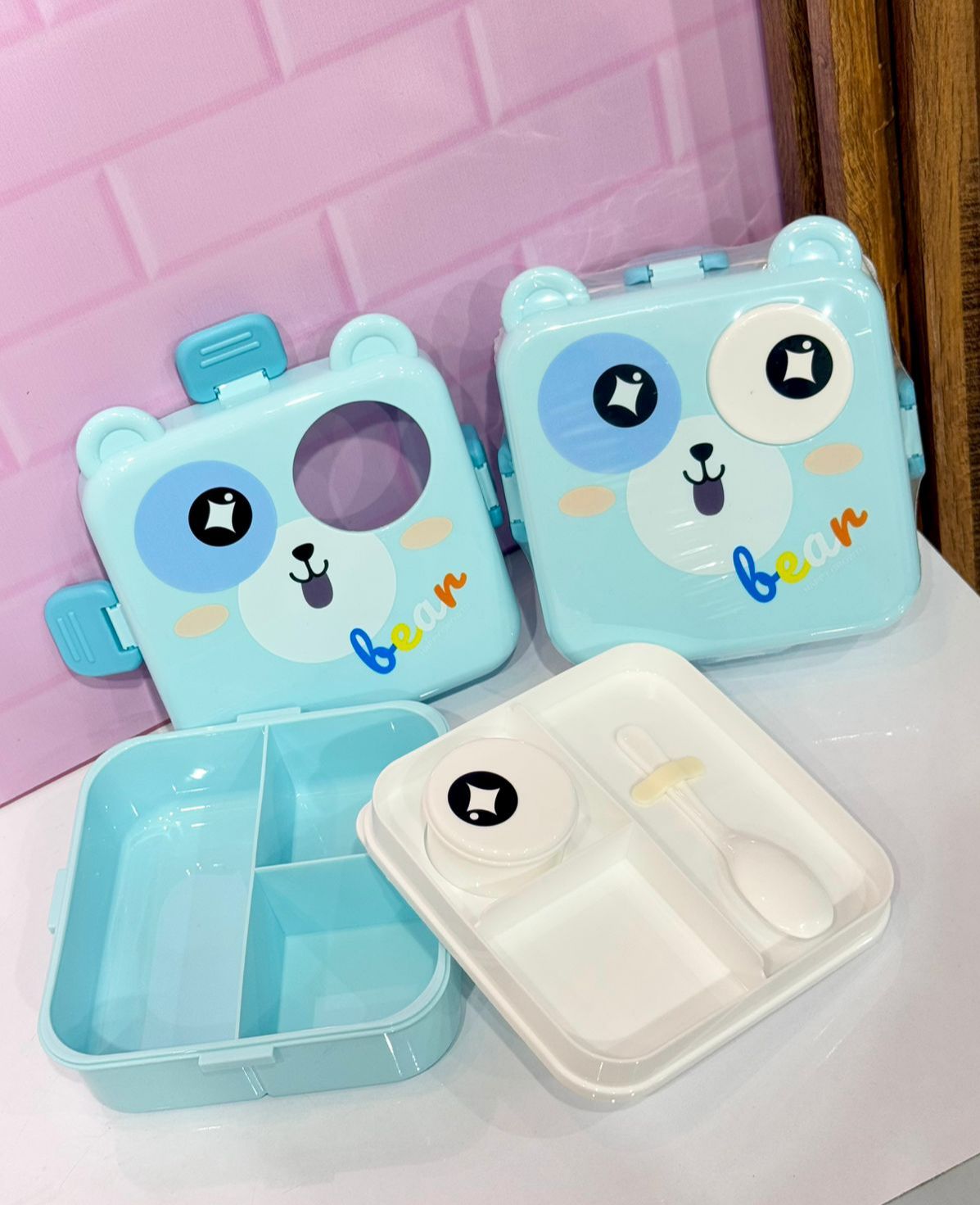 Lonchera Infantil "Bear" 🐻 | Kit Portacomida con 2 Compartimientos y Cuchara