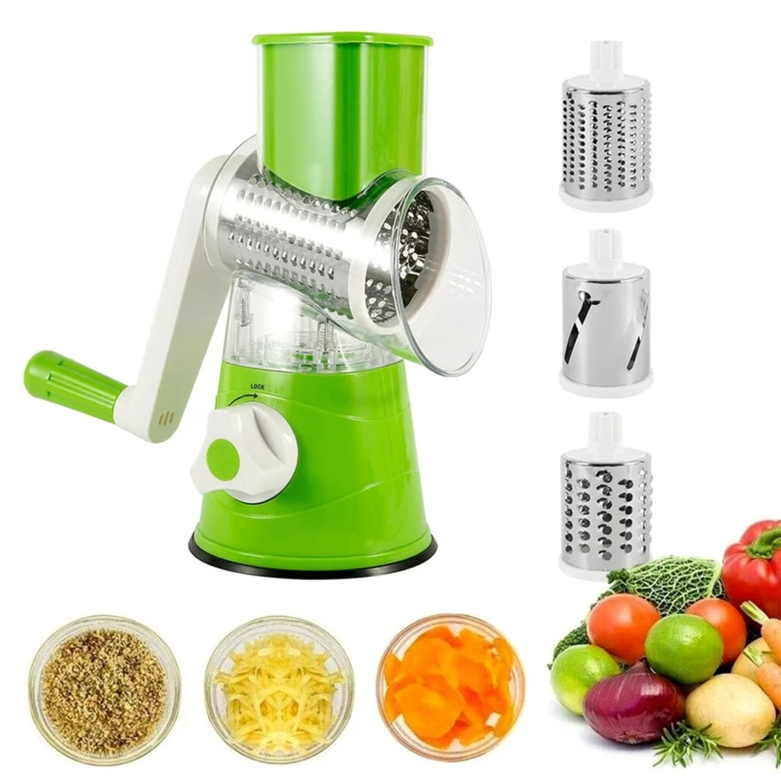 🌟🍳 Rallador de Tambor Giratorio 3 en 1 – Fácil, Rápido y Seguro 🥒🥕