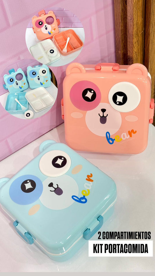 Lonchera Infantil "Bear" 🐻 | Kit Portacomida con 2 Compartimientos y Cuchara