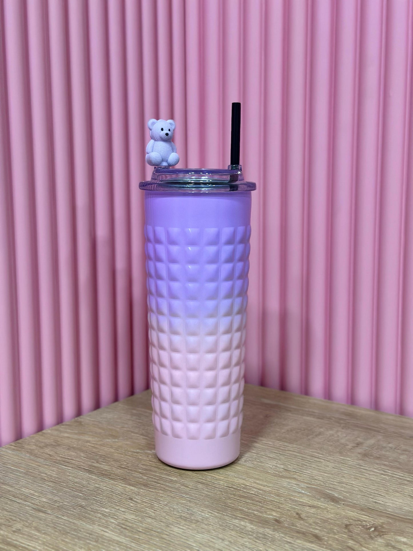 💖🥤 Vaso Cute con Osito Decorativo – Tumbler Reutilizable de Colores 🌟🐻