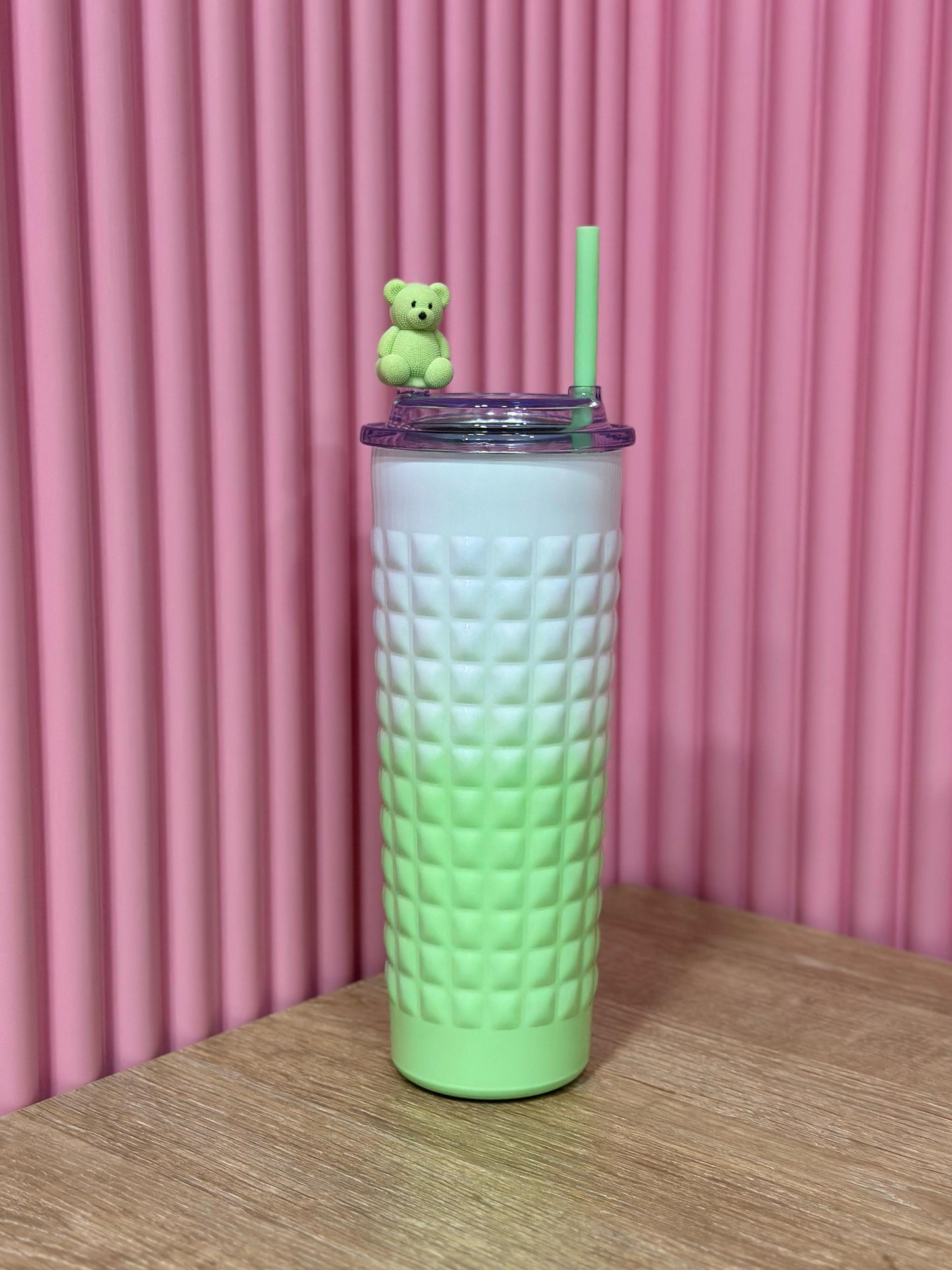 💖🥤 Vaso Cute con Osito Decorativo – Tumbler Reutilizable de Colores 🌟🐻