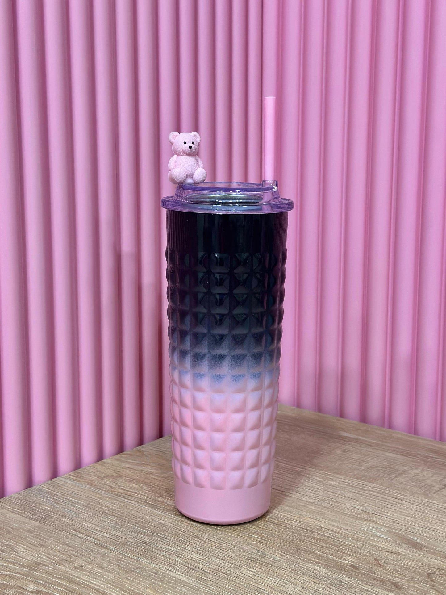 💖🥤 Vaso Cute con Osito Decorativo – Tumbler Reutilizable de Colores 🌟🐻