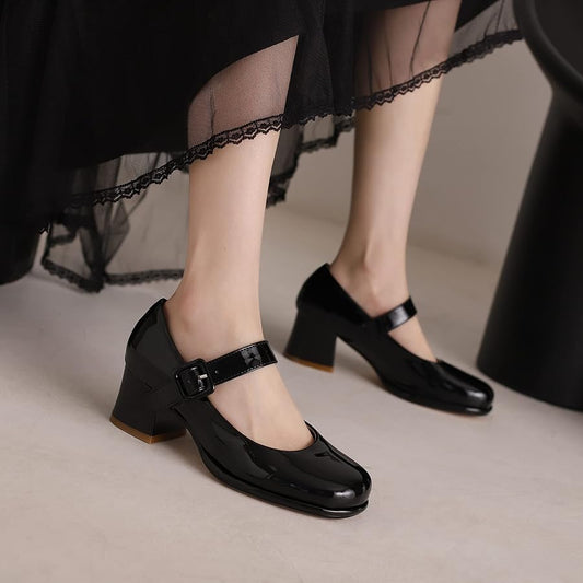 👠 Zapatos Mary Jane de Mujer Elegantes | Merceditas Negras con Tacón Bajo y Correa Ajustable 👡