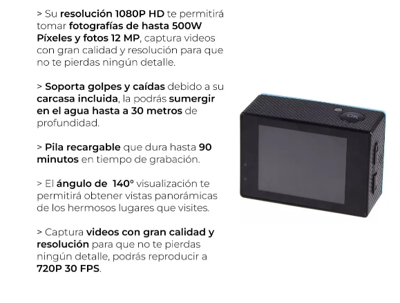 📸🎒 Cámara Deportiva Vemont HD – Video Full 1080P 🎥 Sumergible y Ultra Resistente