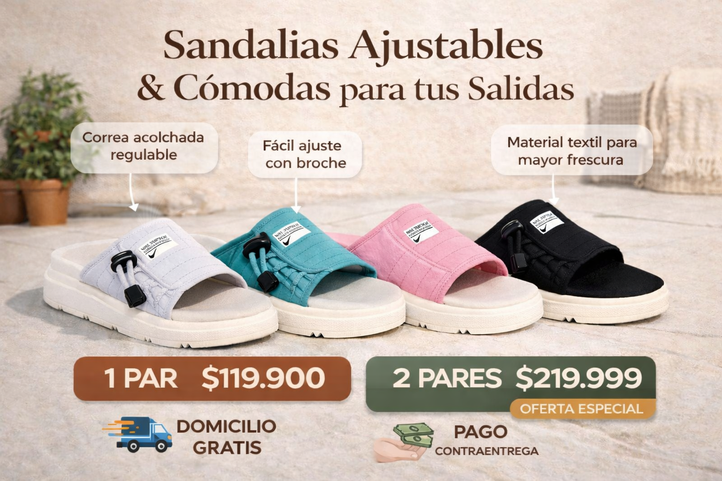 👡 Sandalias Ajustables & Súper Cómodas ✨ ¡Llévate 2 Pares por $219.999! 🚚