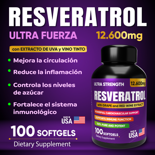 Resveratrol Ultra 12.600 mg 🍇💊 | Poder antioxidante para tu corazón ❤️ y defensas 🛡️