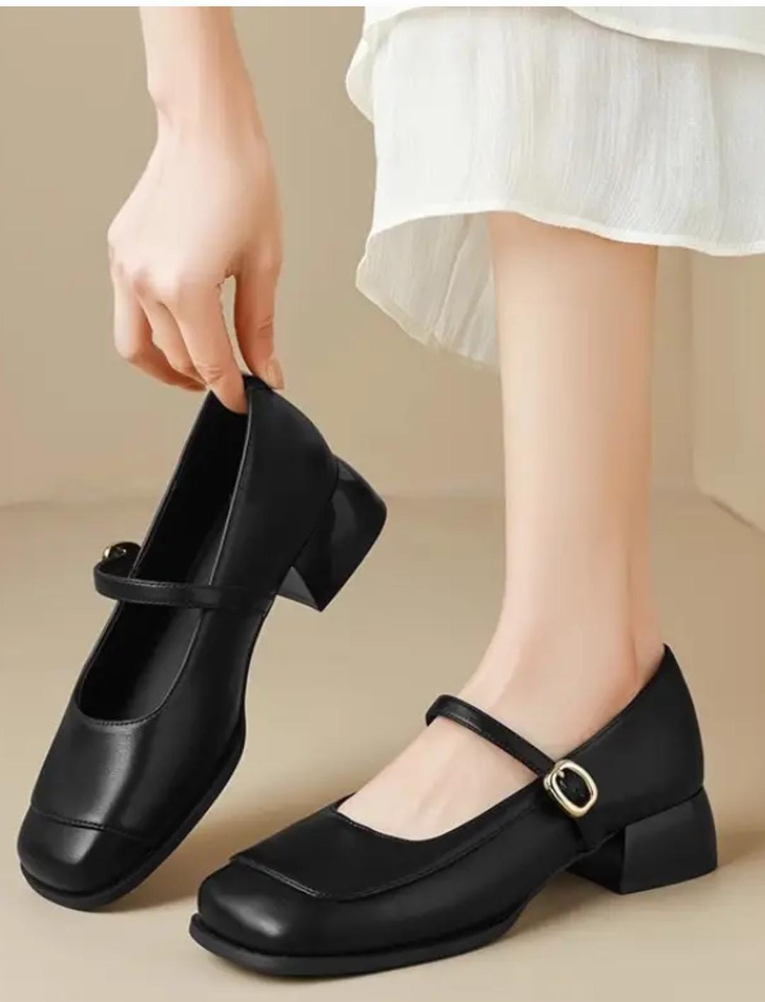 👠 Zapatos Mary Jane de Mujer Elegantes | Merceditas Negras con Tacón Bajo y Correa Ajustable 👡
